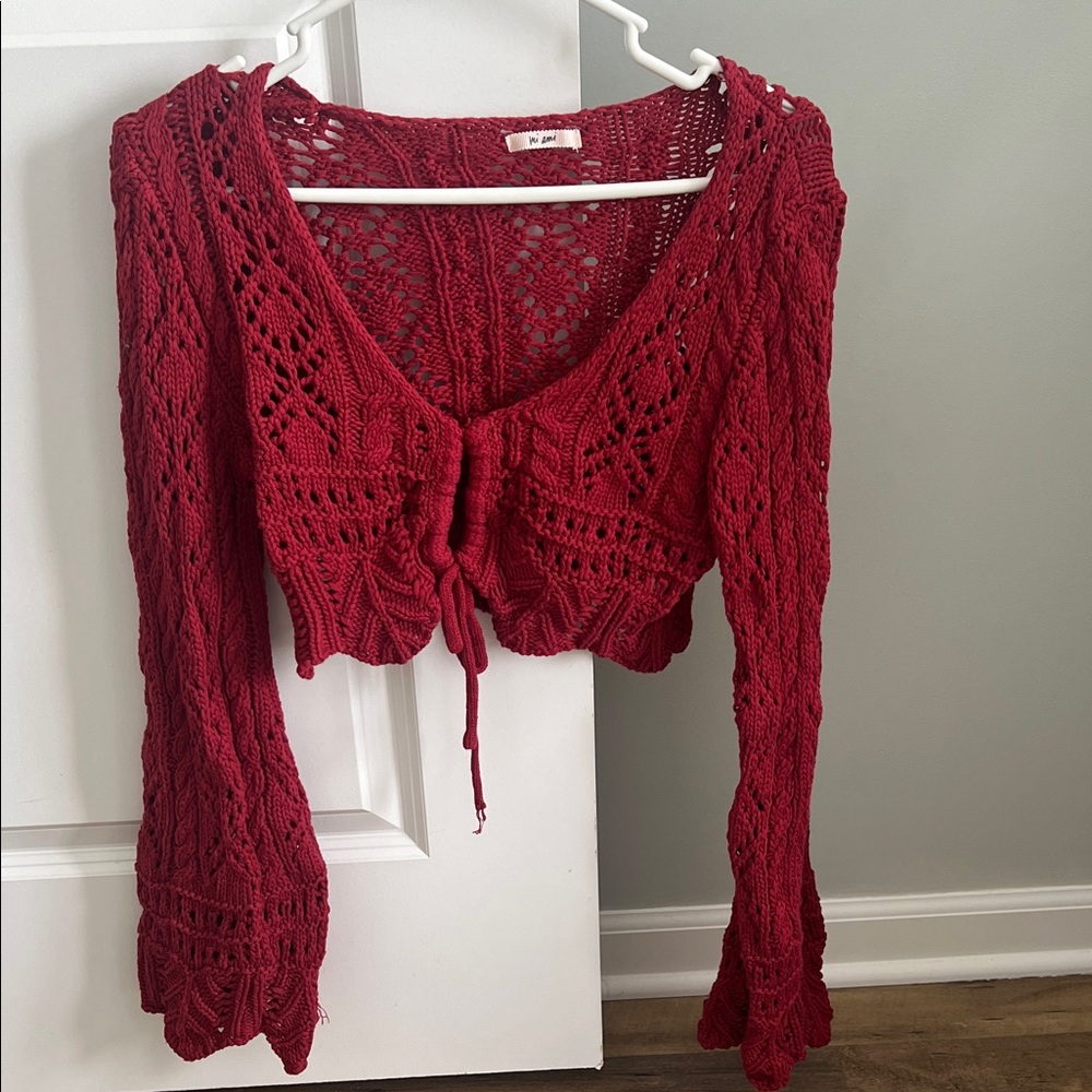 Crochet Tie-Front Crop Top - Red